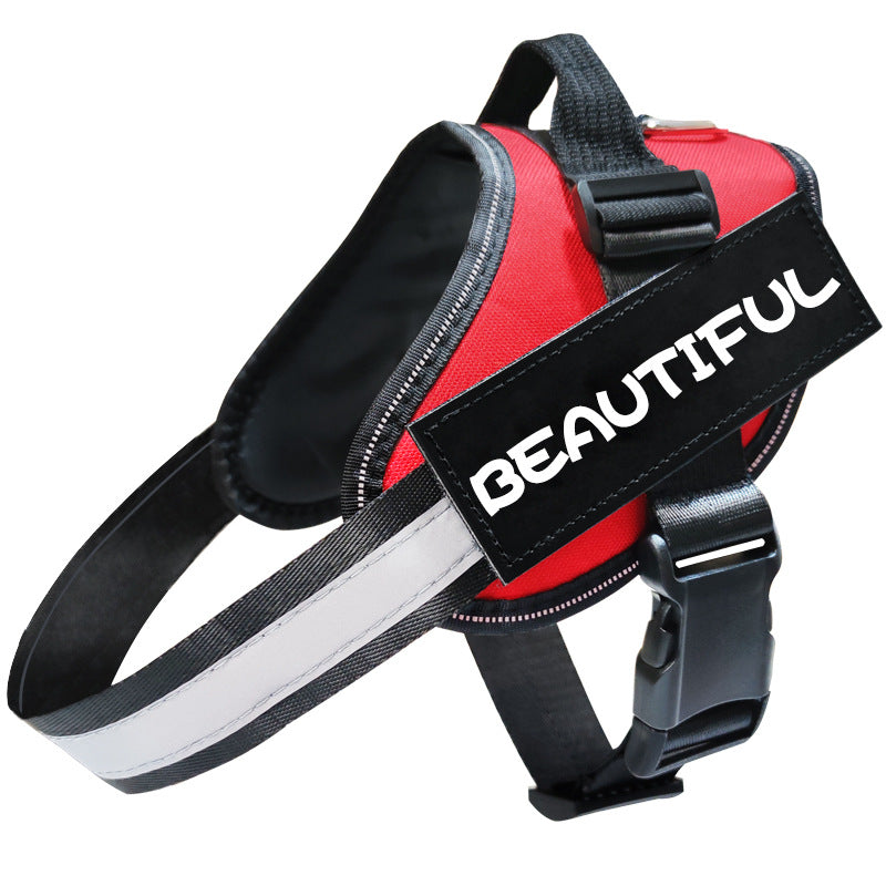 Adjustable reflective dog harness front view