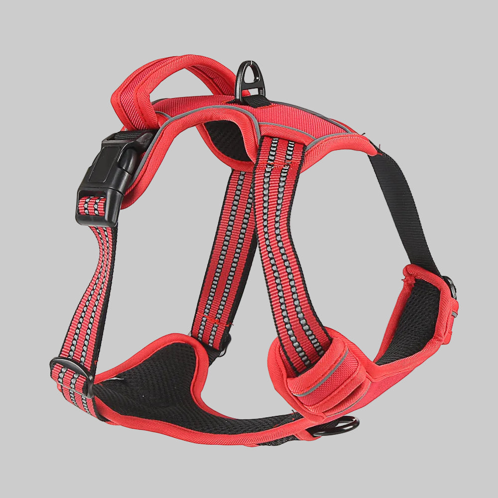 Breathable dog harness featuring lightweight polyester construction.