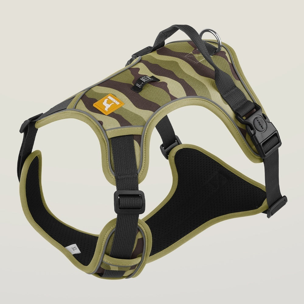 Reflective dog training harness with secure leash attachment