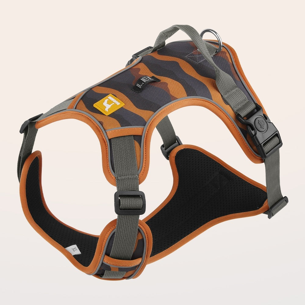 Reflective dog harness designed for safer nighttime walks