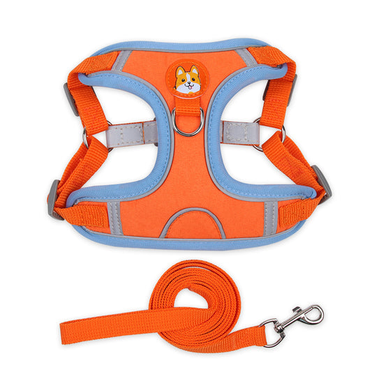 Soft mesh dog and cat harness with reflective leash
