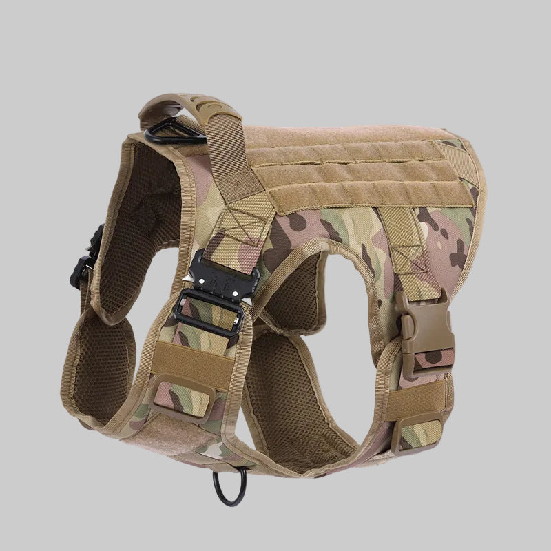 Camouflage dog harness on a white background